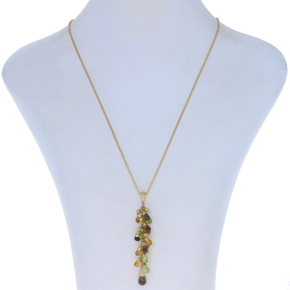 Yellow Gold Smoky Quartz Peridot Citrine Necklace 16 3/4" 18k Briolette 11.20ctw - Picture 2 of 7